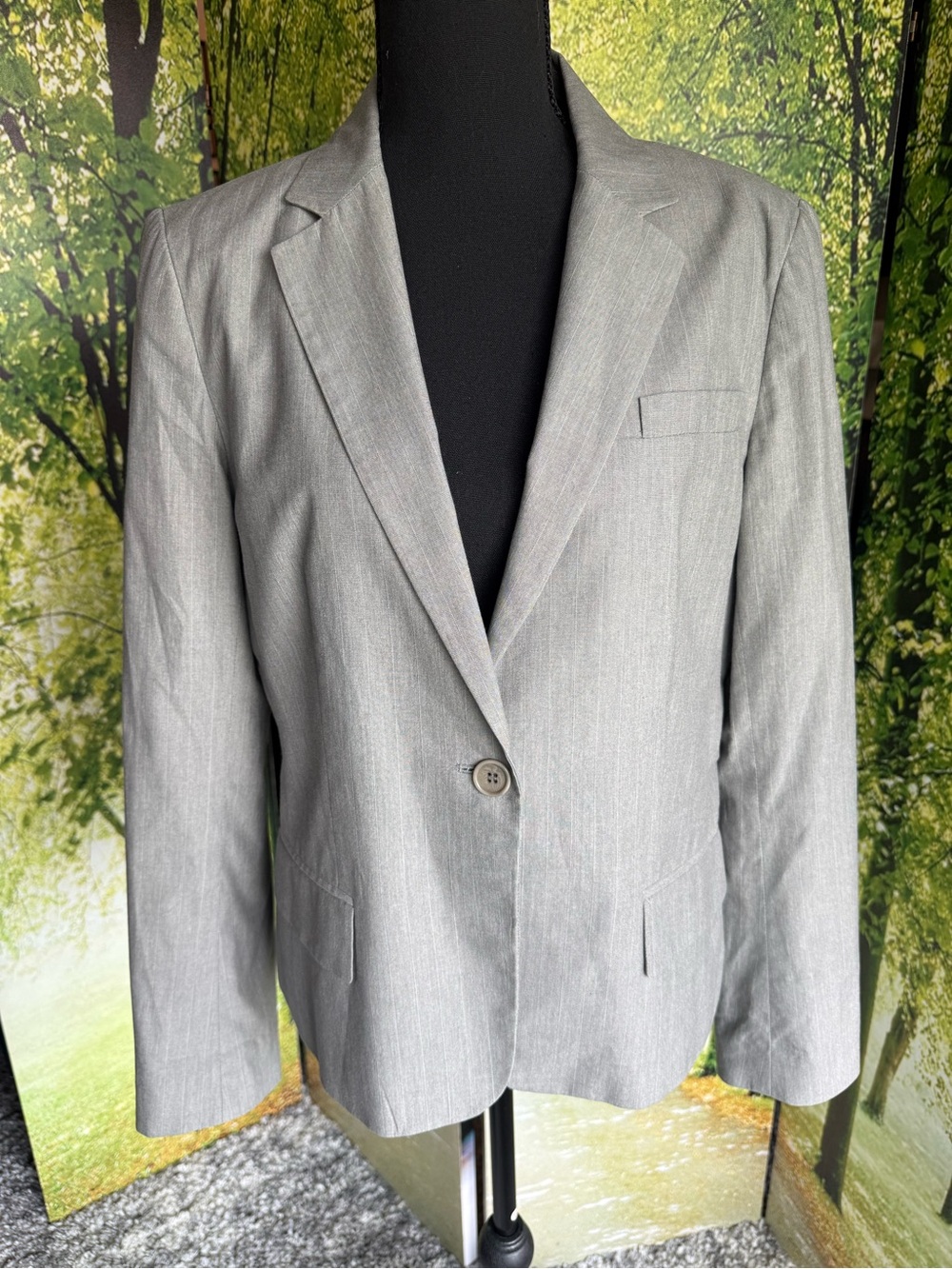 Theory Gray Pinstripe Stretch Cotton One Button Career Blazer Jacket Size 12